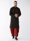 Vastramay Men's Black And Maroon Silk Blend Kurta And Dhoti Set